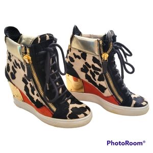 Giuseppe Zanotti Lorenz Animal Leopard Print Wedge Sneakers Eu Size 36 US  5.5
